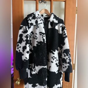 NVLT Cow Print Sherpa Fleece Jacket
